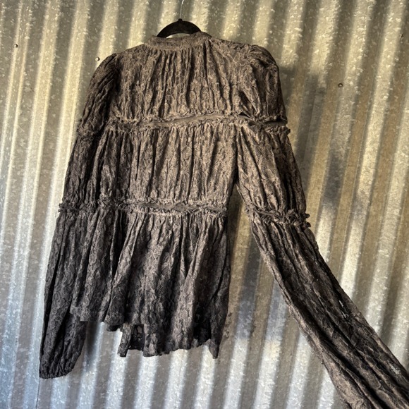 NWT Free People Grey Floral Lace Peplum Zip Up Jacket Puff Sleeve Boho Small NEW - Picture 9 of 15